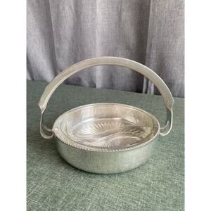 VTG MCM Continental Silver Co Hammered Aluminum Basket Glass Insert Serving Dish